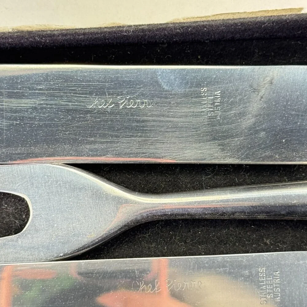 Vintage Chef Pierre Hot Forged Stainless 3 Pc Carving Knife Set In Original Box